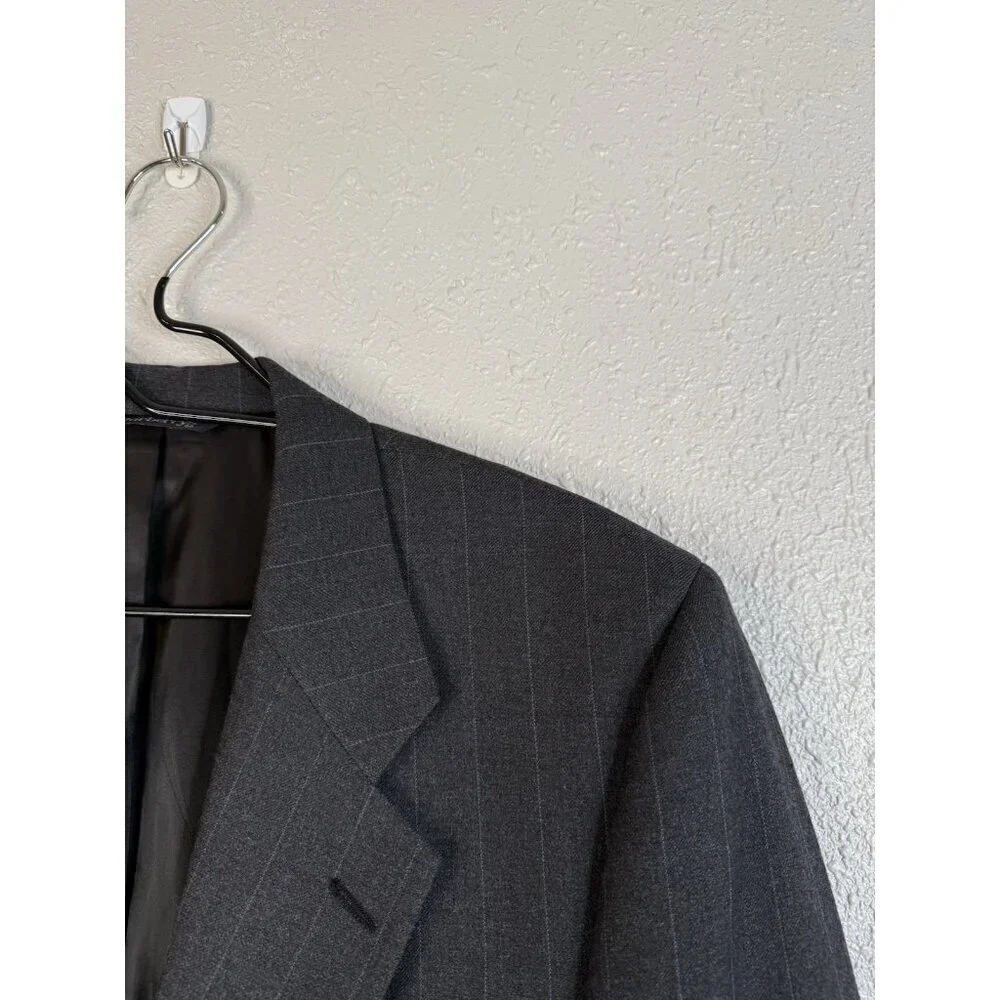 Vtg 90s Burberry Mens Fits 38 Wool Blazer Sports Coat Gray Blue Pinestripe READ